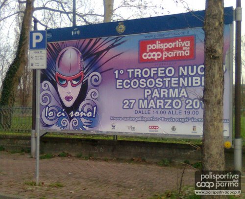 Manifesti e poster annunciano il Primo Trofeo Ecosostenibile di Nuoto.